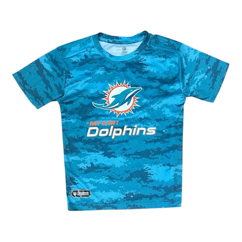 NFL Team Apparel Youth Miami Dolphins Scrimmage Camo T-Shirt Aqua Small 8